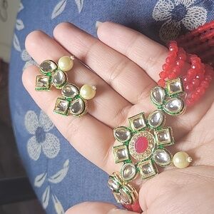 Red indian kundan necklace with studs
